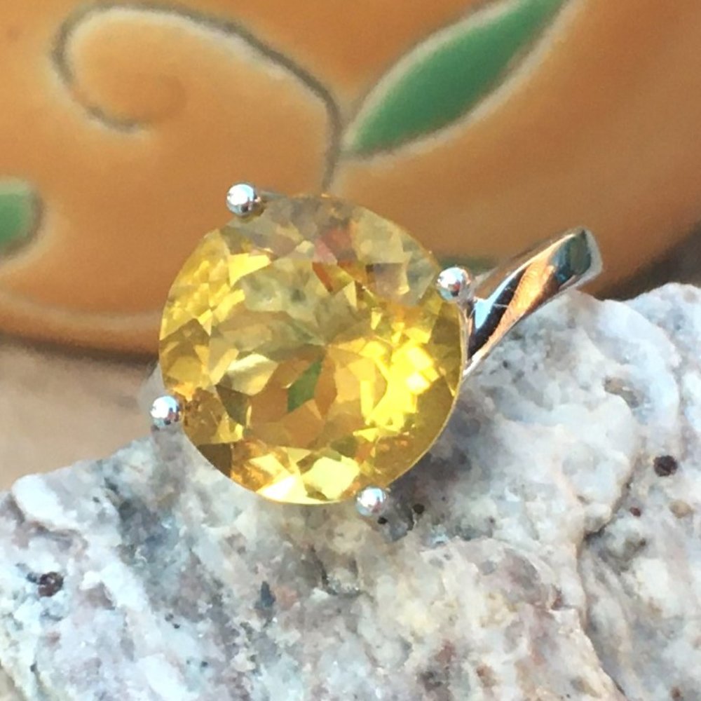 Golden Fluorite .925 Ring Sunshine Yellow Size 7 Sterling Silver